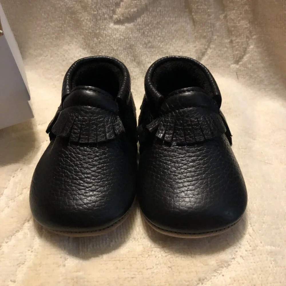 Ella Bonna Moccasins Soft Sole Infant Baby Size 4 Classic Black Leather
